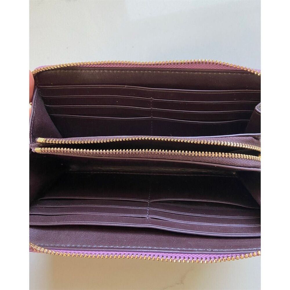 Coach Dark Berry Zip Around Leather Wallet - Picture 3 of 7